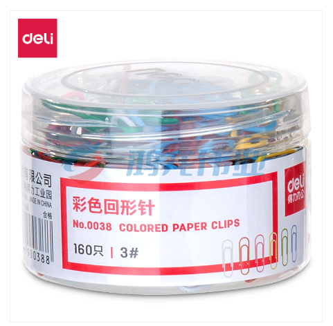 得力(deli)回形针彩色  曲别针   0038    29mm 160枚/筒