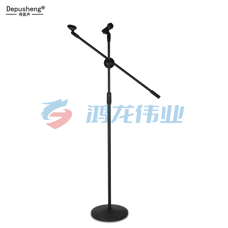 depusheng 麦克风话筒架 专业舞台落地压杆伸缩三脚架开会演讲话筒支架 配两个咪夹加重加厚 话筒落地支架【双咪夹 加重加厚底盘】
