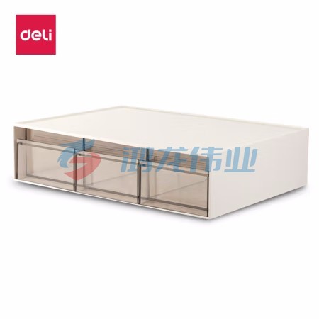 得力(deli)三格桌面收纳盒 抽屉式办公室用品文具文件分类多层储物盒子 宿舍化妆品杂物防尘整理盒 白色PK106