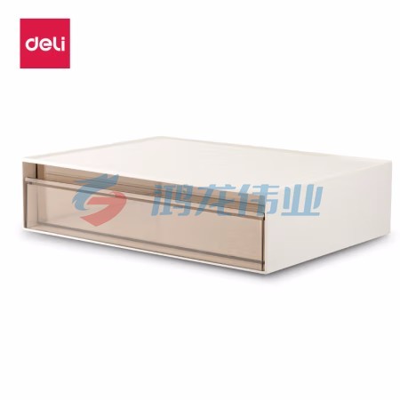 得力(deli)单格桌面收纳盒 抽屉式办公室用品文具文件分类多层储物盒子 宿舍化妆品杂物防尘整理盒 白色PK104