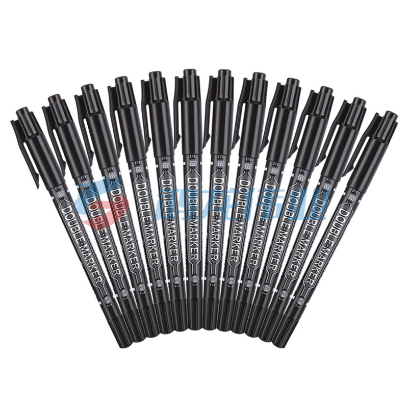 晨光 M＆G 小双头记号笔 MG-2130 细头2.0mm 极细头0.5mm (黑色) 12支/盒 (大包装)