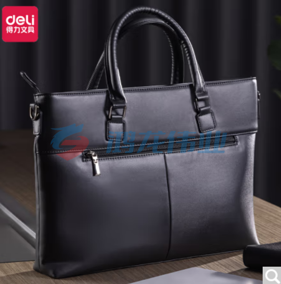 得力(deli)加厚皮质立体办公手提袋/会议包/事务包/商务男女职业拉链袋电脑公文包 黑色63813