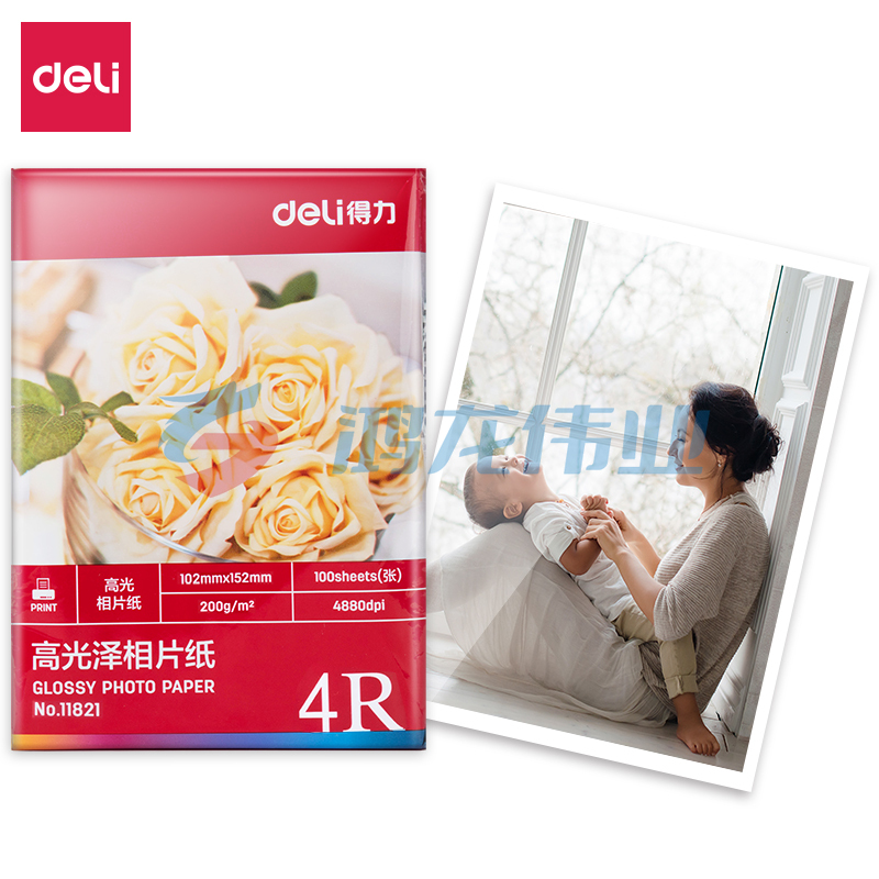 得力11821高光相片纸6寸-200g/㎡(白)(100张/盒) TJHX07281537362358