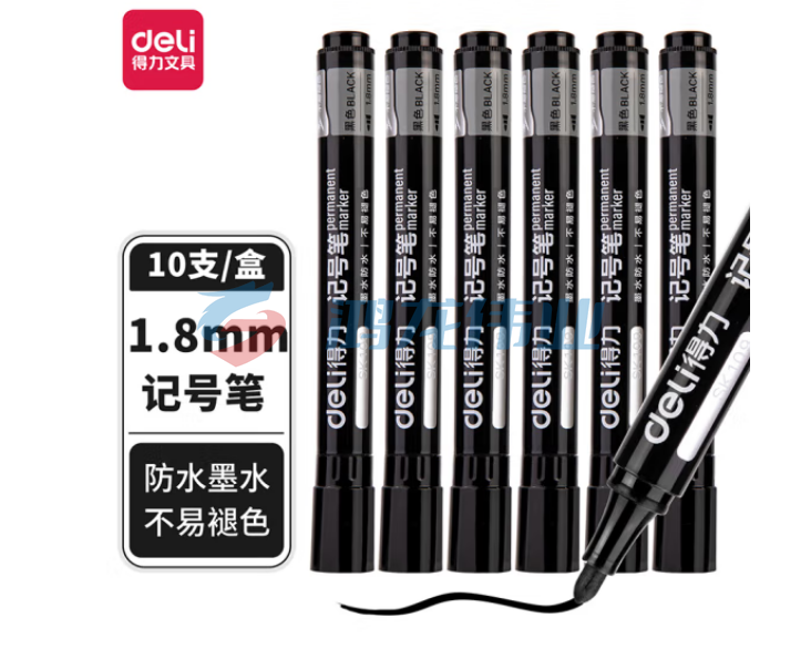得力(deli)SK109单头细杆1.8mm记号笔 油性笔 黑色10支/盒装