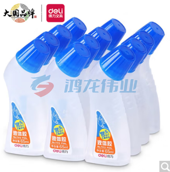 得力(deli)65ml高粘度弯头液体胶水 12只装 办公用品 蓝色7312