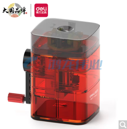 得力(deli)自动进笔卷笔刀 竖式进笔削笔器 自动排断芯学生转笔刀 透明红 71162