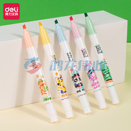 得力(deli)SK171 柔彩荧光笔 手账笔记重点标记笔 手抄报日常生活记录装饰笔 5支/盒