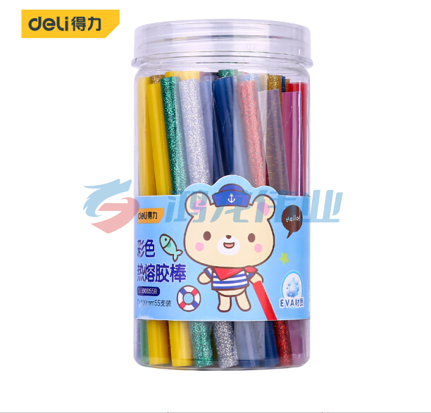 得力（deli）DL390055B 彩色高粘性热熔胶枪胶棒胶条55支装7mm*100mm