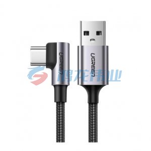 绿联 UGREEN US284 Type-C数据线快充线 深空灰 铝壳单弯头 0.25m