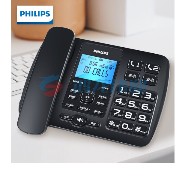 利浦(PHILIPS)录音电话机 固定座机 办公家用 自动 手动录音 放音密码保护 CORD165 (黑色)
