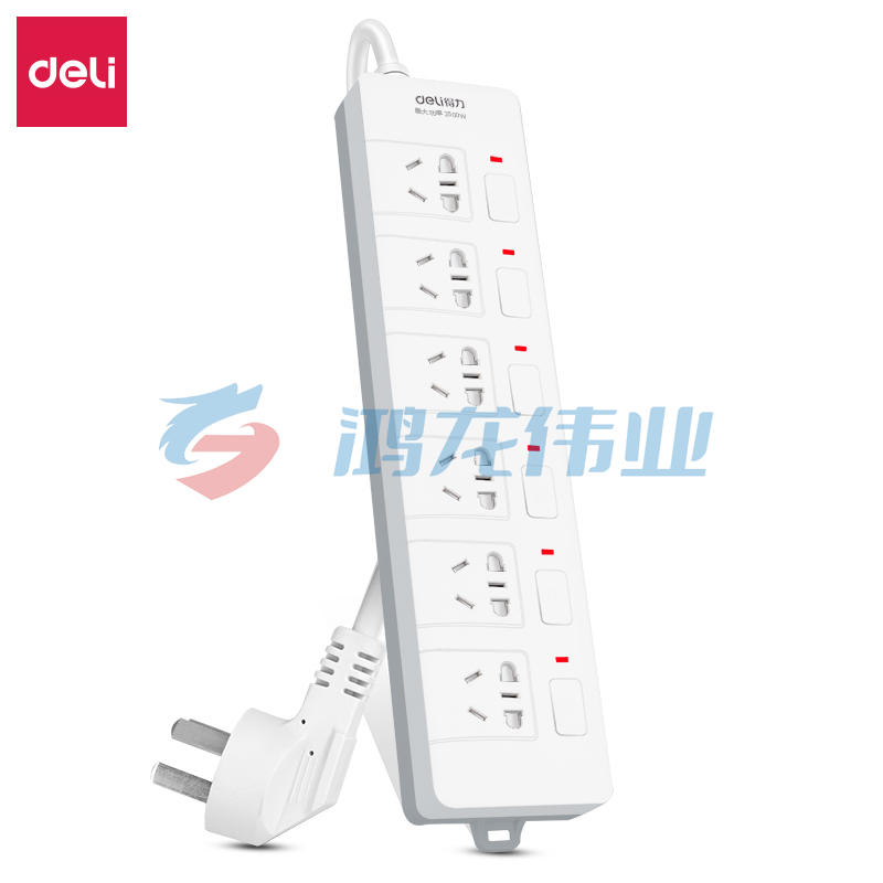 得力3980-02插座_6组_2米_PVC袋装(白)