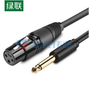 绿联 UGREEN 20720 6.5mm转卡农母话筒音频线 AV131 6.35卡侬口三芯XLR单声道 功放连接线 3米