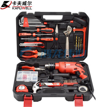卡夫威尔 500W13mm家用电钻 冲击电钻 电钻套装 工具箱 工具套装 工具包 家用维修工具 108件套 P2796A