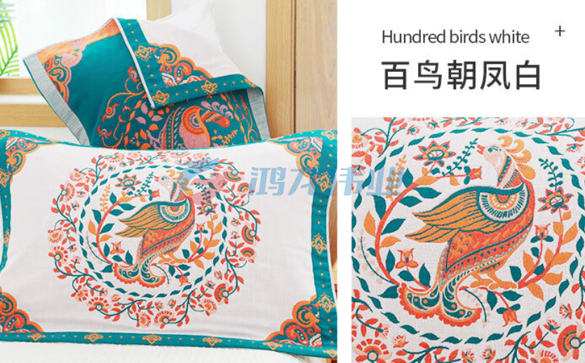 沐凡 纱布枕巾纯棉一对装 加大加厚全棉枕头巾 百鸟朝凤白50*80cm pcyg-230823112447