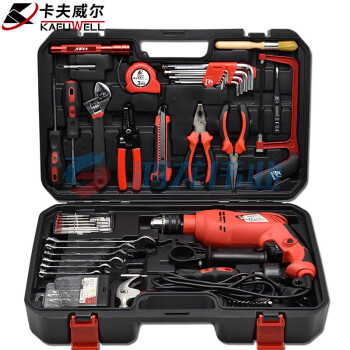 卡夫威尔电钻工具箱套装 冲击钻 家用工具 打孔混凝土维修64件套 H13037A